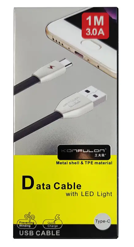 USB кабель Konfulon S58 на Type-C 1м плоский серый
